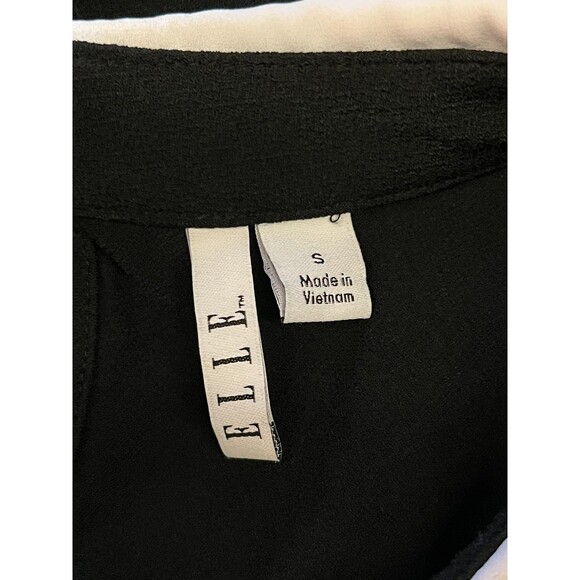 ELLE Shirt Womens Small Black White Peter Pan Collar Tie Neck Sleeveless Top - Picture 5 of 7